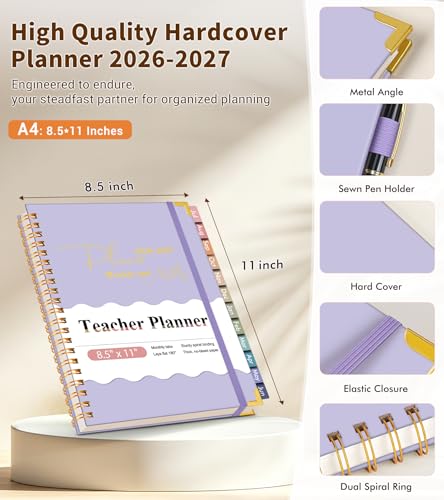 Teacher Planner 2026-2027, July 2026 - June 2027, Academic Weekly & Monthly Calendar Planner with Tabs, 8.5" x 11" A4 Teacher Lesson Plan Book with 7 Periods, Daily Agenda School Organizer for Teacher Student Homeschool Purple - Image 4