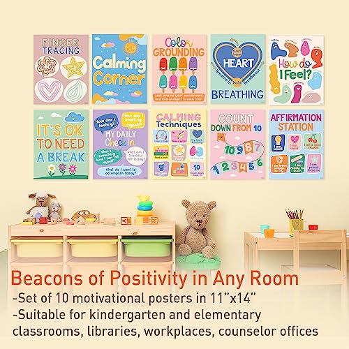 S&O Set of 10 Calming Corner Classroom Feelings Posters - Peaceful Section Poster - Soothing Space Items for Children- Calm Down Room Supplies - Emotion Charts - Relaxing Study Room Decor for Kids - 10PC - Image 3