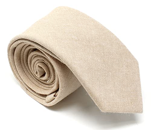 Image of Men's Chambray Cotton Skinny Necktie Tie Textured Distressed Style - 2.5 inch Width