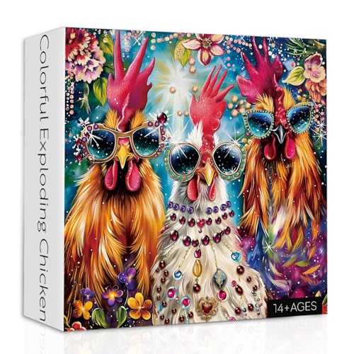 Rompecabezas de Gallina Divertida para Adultos, 1000 Piezas, Rompecabezas de Gallo y Flores, Ideal como Decoración para el Hogar miniatura 2
