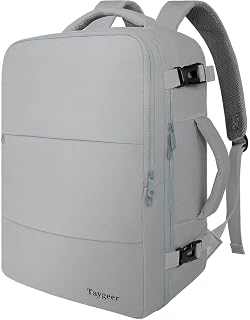 Taygeer Carry On Backpack, Womens Travel Backpack with Water Bottle Pocket | Laptop Mochila 15.6inch Flight Approved with Shoe Pouch, College Teacher Tote Bag for Business Travel Supplies, Grey