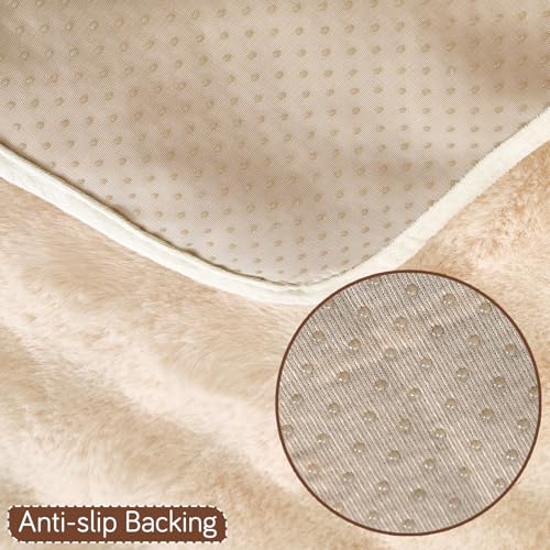 Image of HOKIPO 'FurHug' Premium Faux Rabbit Fur Anti-Slip Sofa Backrest Covers Mat | Beige (AR-6289-CRM)