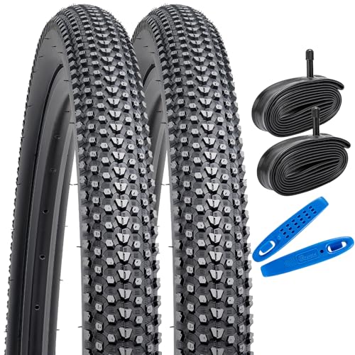 YunSCM 2本セット,26 2.0 タイヤ,26x2.0 50-559 自転車 タイヤ + 26x1.75/2.25 チューブ 肉厚 米式バルブ32mm + タイヤレバ,適用 26インチ 2.0 マウンテンバイク,Y-88