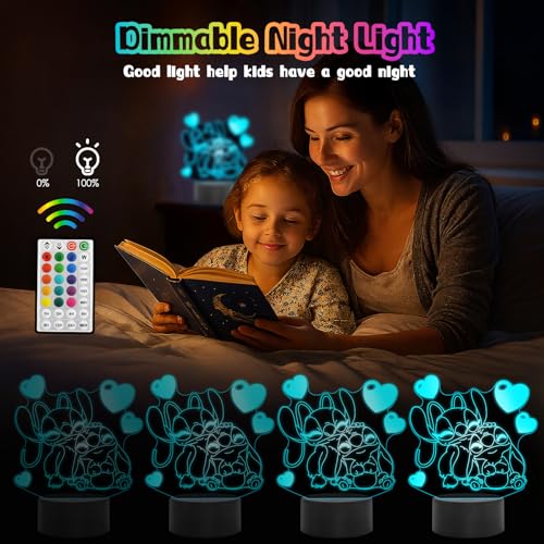 2 Stück Stitch Lampe – Stitch Geschenke für Mädchen, 3D LED Illusion 16 Farben Stitch Nachtlicht USB Smart Touch Fernbedienung Tischlampe Stitch Licht für Kinderzimmer Dekoration Urlaub Geschenke
