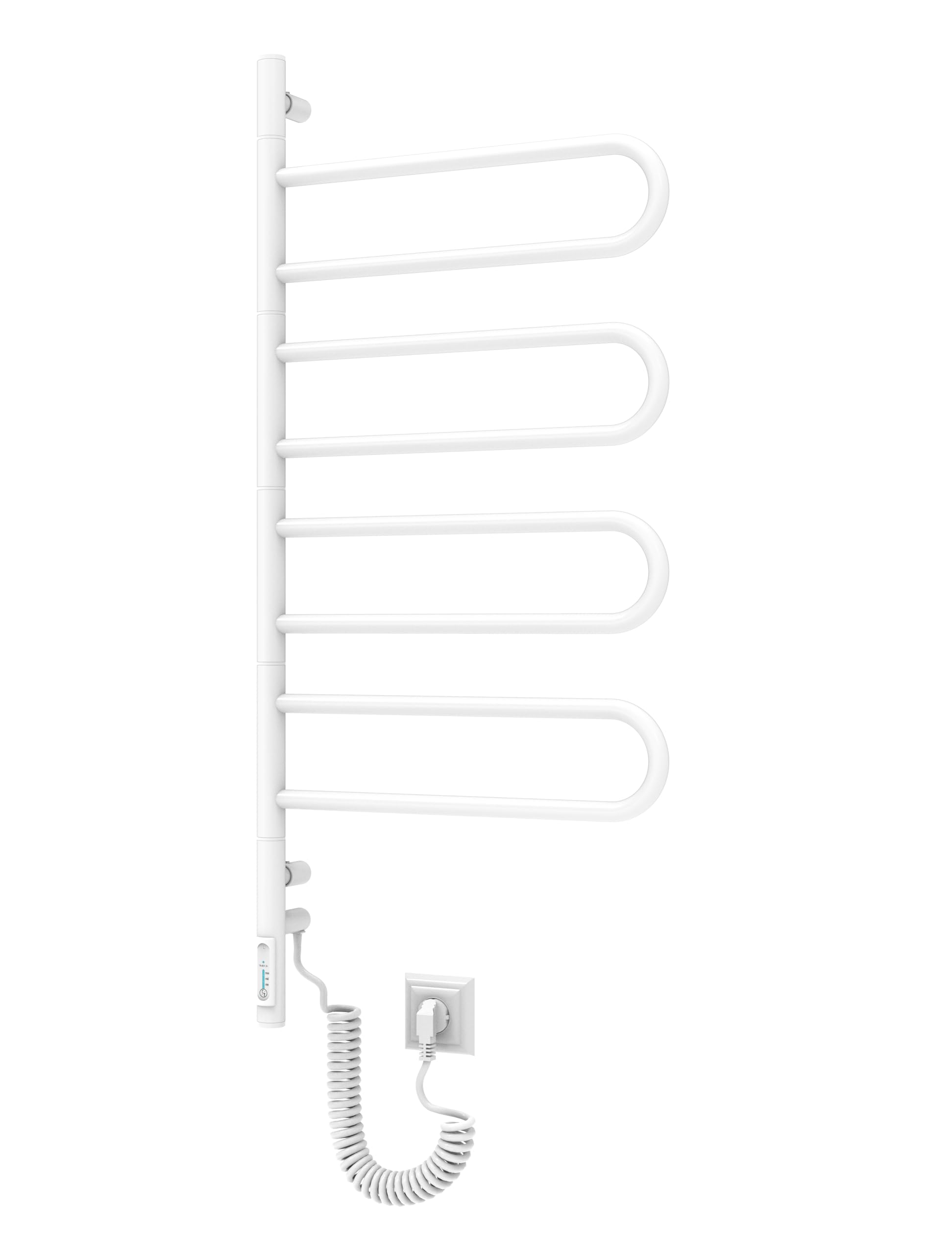 Elna grzejnik na ręczniki, biały, 125 W, 102 x 46 cm, grzejnik elektryczny z timerem i termostatem, 4 ramiona obrotowe, IP44, ogrzewanie łazienkowe, montaż ścienny