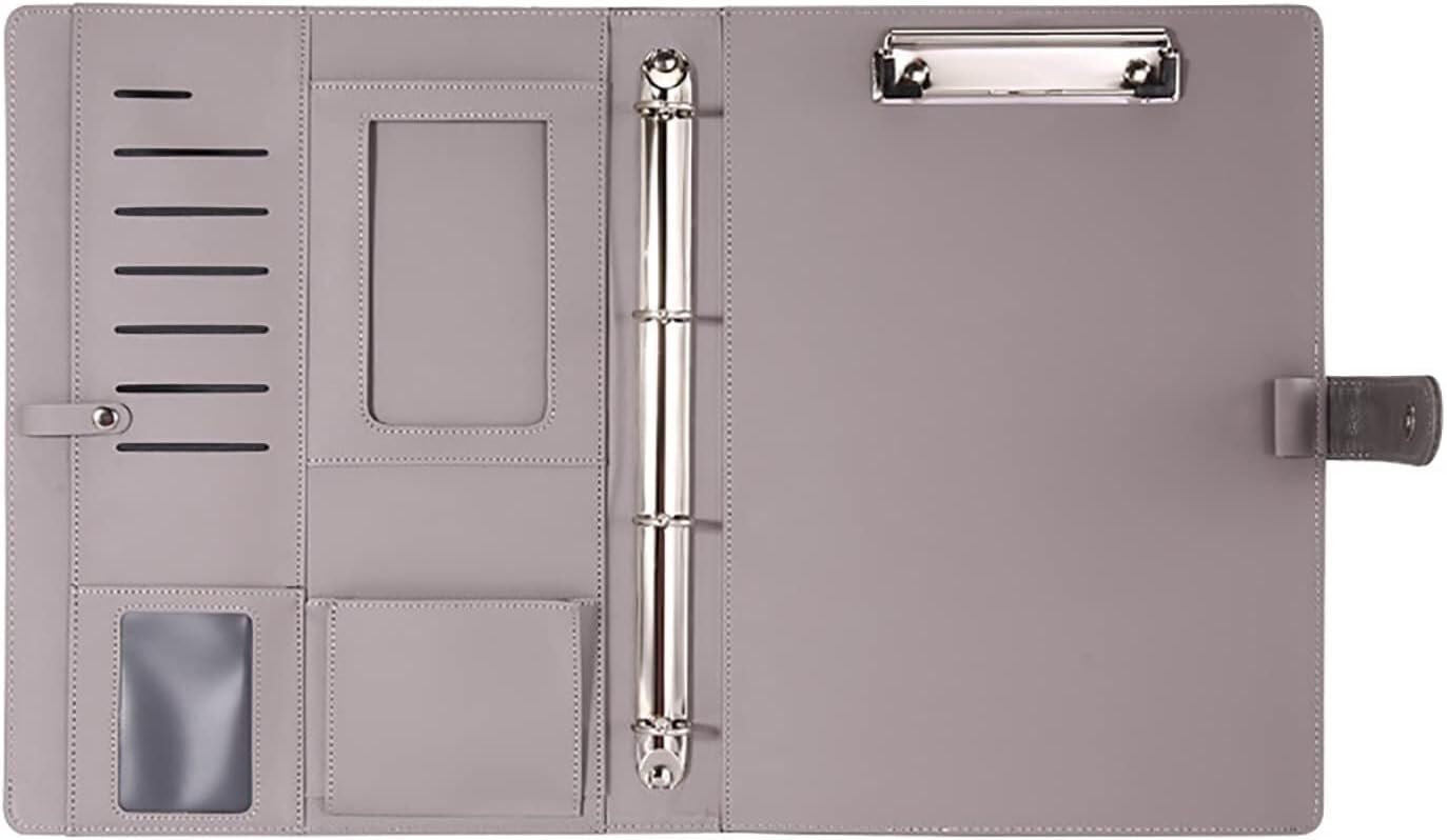 Cartella portadocumenti in pelle, Cartella for conferenze a fogli sciolti in pelle A4 con chiusura magnetica grigia e nera 34,5x26 cm(Grijs)