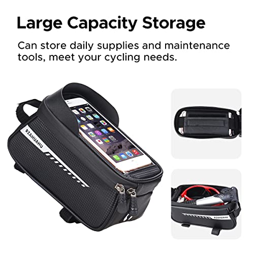Andeshunk Waterproof Bike Front Frame Bag with TPU Touch-Screen Sun-Visor and Rain Cover - Cycling Storage and Phone Holder for Mountain Bicycles (Fits Phones under 6.5\")