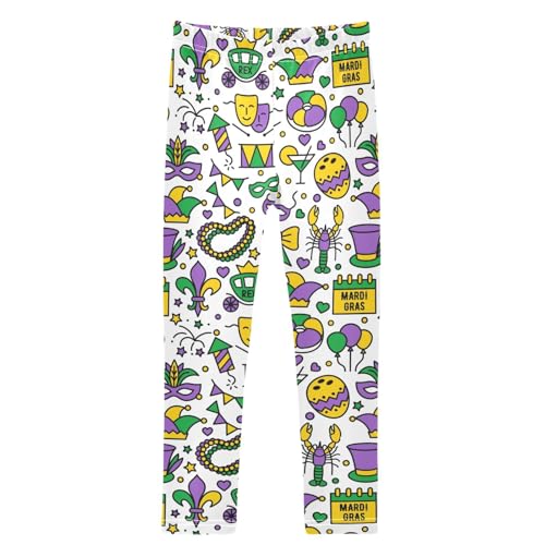 Girls' Leggings Mardi Gras Carnival Mask Ankle Length Printed Leggings Comfort Pants for Kids 4-10 Years