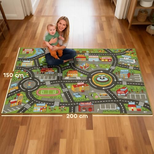 Miniatura 3 de Aiyaplay Alfombra Infantil, Carretera De Ciudad, 200x150 Cm, Alfombra Educativa Antideslizante Para Gateo Y Jugar Con Coches, Para Salón Y Dormitorio, Textura Suave