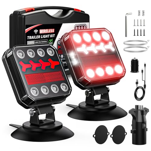 SURPUTS Wireless Magnetic Trailer Lights - Bluetooth Tail Light Kits Fast Charging, 10H Battery, IP65, 100FT Range for Trailer, Truck, RV, Camper, Boat – Brake, Turn,Reverse & Hazard Safety Lights