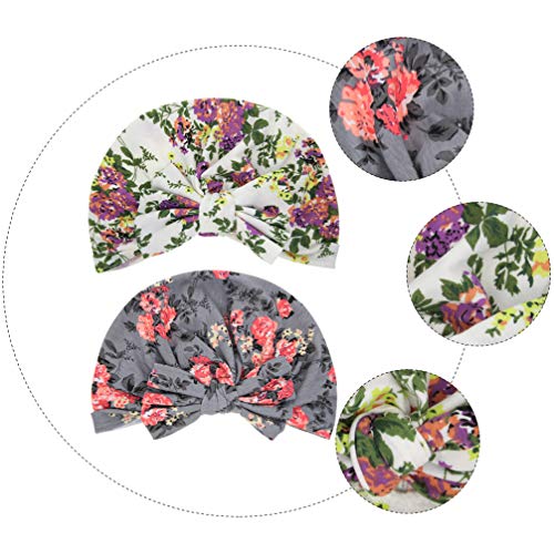 KESYOO 2 Pcs Bebê Flor Padrão Chapéu Infantil Arco Boné Recém-Nascido Dormindo Chapéu Boné de Invern