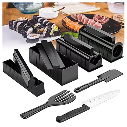 Kit para Hacer Sushi,11piezas Fabricante de Sushi Juego de Herramientas de Sushi Kit Completo para Hacer Sushi con Sushi Maker,8 Moldes,Tenedor y Espátula para Arroz,Cuchillo,Fácil de Limpiar y Usar