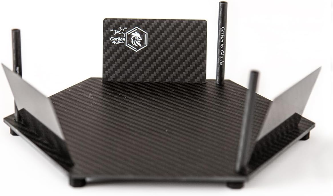 XL Carbon Fiber Plate Set with Heated Base, 3 Cards and 3 Mini Tubes, 3K Twill Carbon Fiber Tray Kit, Large Presentation Plate with Silicone Sleeves, White Print