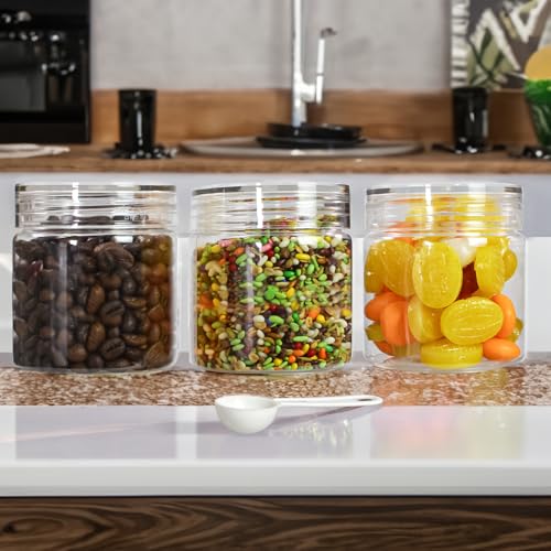 Image of PEARLPET Plastic Containers for Kitchen Storage | Plastic Container Set with Spoon | BPA-Free, Stackable Jars | Transparent, 200 ML (Set of 3)