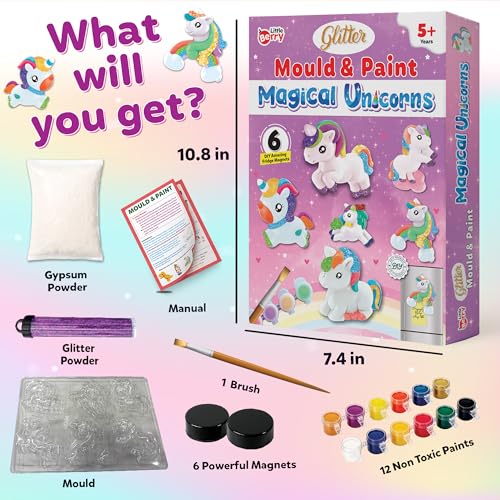 Image of Little Berry DIY Art and Craft Items | Magical Unicorn Craft Kit | Make 6 Glitter Fridge Magnets | Painting Art and Craft Set for 3-10 Year Old Girls and Boys | DIY Kit for Kids