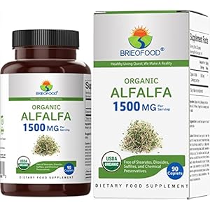 Brieofood Organic Alfalfa 1500mg, 45 Servings, Vegetarian, Gluten Free, 90 Vegetarian Tablets