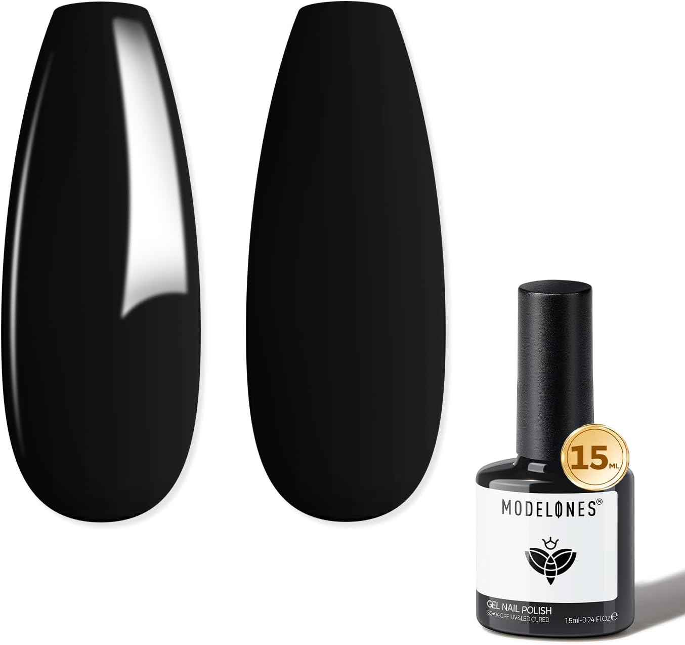 modelones Gel Nail Polish, 1 Pcs 15 ML Black Gel Polish Pure Black Nail Polish Winter Color Gel Polish Nails Soak Off Nail Art Manicure Home Gift for Women Girl
