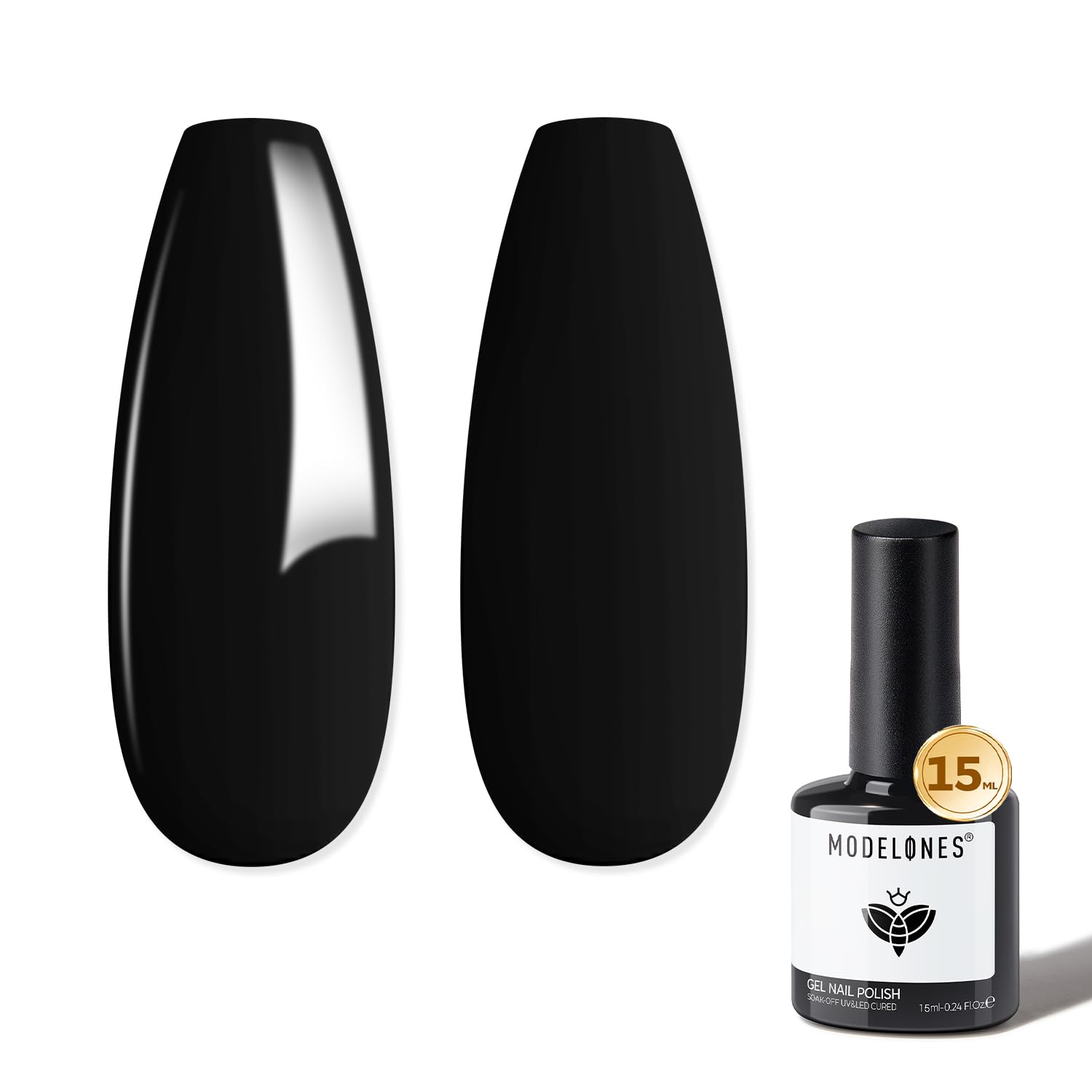 MODELONES Pure Black Color Gel Nail Polish Inspire Gel Polish 15ml from BELLE GAGA™ Soak Off LED Long-Wear Mirror Shine Essential Nail Gel Salon Manicure Design DIY at Home, 0.5 Fluid Ounces