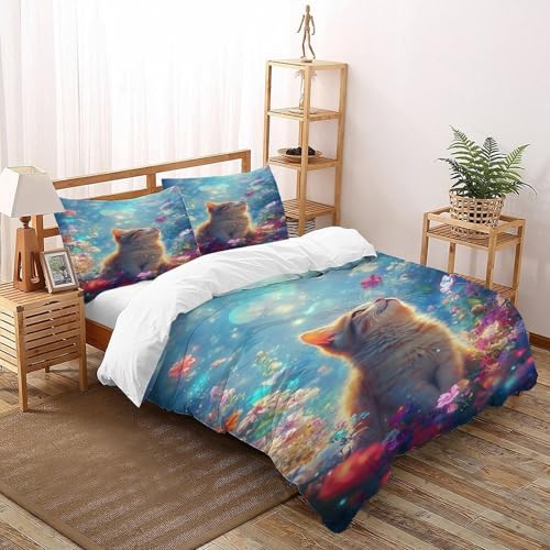Housse de couette chat 220x240 résistant aux plis pour lit king animaux - 3