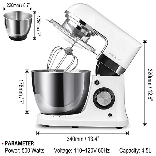 Stand Mixer, MOSAIC Kitchen Electric Stand Mixer with 5 Qt Stainless Steel Bowl, Dough Hooks, Wire Whip, Beater, 8 Speeds/Pulse Control Food Mixer with Splatter Guard and Feeding Port - Thumbnail 5