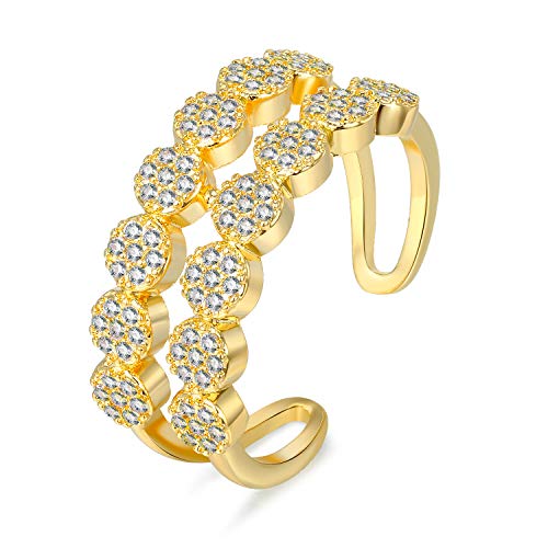 EGOO&YAMEE 18K Cubic Zirconia Adjustable Ring Plated Gold Open Ring for Women