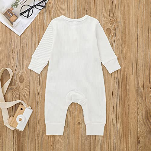 Niceclould Newborn Baby Boy Girl Knitted Romper Solid Long Sleeve One Piece Jumpsuit Bodysuit Playsuit Fall Winter Clothes 0-18M (A-White, 12-18 Months) #TOP2