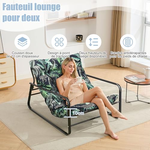 Fauteuil jardin extérieur 2 places avec coussin réversible en acier - 5