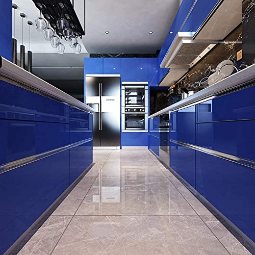 Image of HOME13 Dark Blue Glossy Wallpaper Peel & Stick Wallpaper Self - Adhesive Removable Vinyl Wallpaper for Kitchen Cabinet Furniture Countertop Waterproof Wallpaper (24x480 Inch)