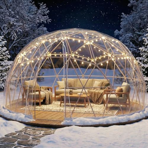 AECOJOY Outdoor Igloo Tent Dome for Winter 12x12 Clear Bubble Tent for 47 People Garden Plastic Globe House with Upgraded TPU Cover & PC Poles