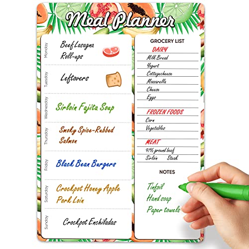 Planificateur de repas magnétique et liste d'épicerie pour frigo 21,6 x 30,5 cm
