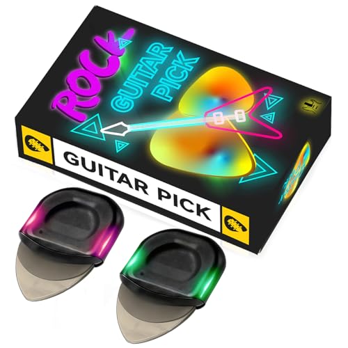 Illuminated Glowing Guitar Picks with Replaceable Battery & Case &ndash; LED Guitar Gifts for Acoustic...