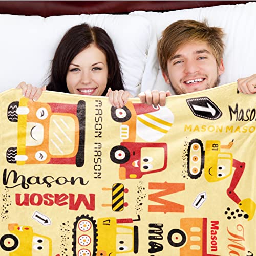 Image of Custom Construction Blanket with Name for Boys Girls Personalized Blankets