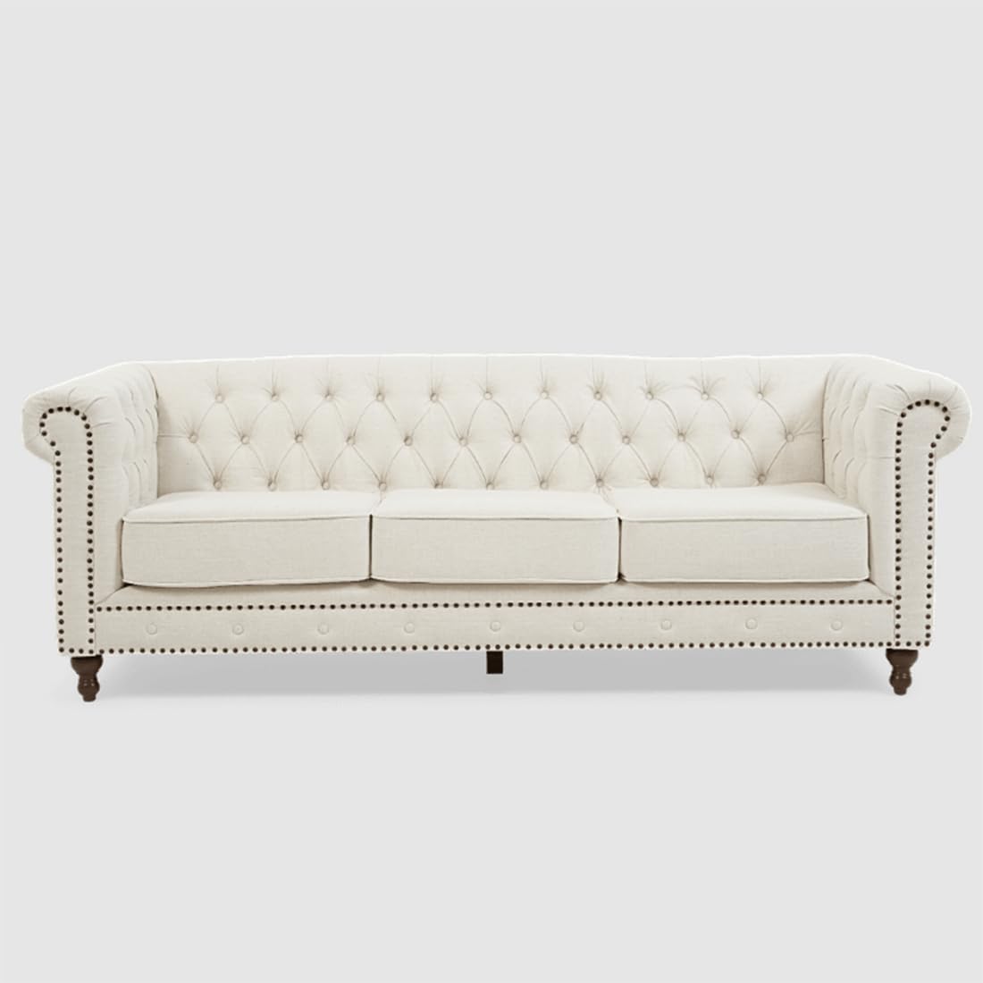 INTERIOR FURNITURE|Hand-Made Velvet 3-Person Sofa Modern Chesterfield Button Tufted Sofa For Living Room, Office, Hallway, Bedroom(Beige) (B0CKR8CGXL) Amazon Price History, Amazon Price Tracker