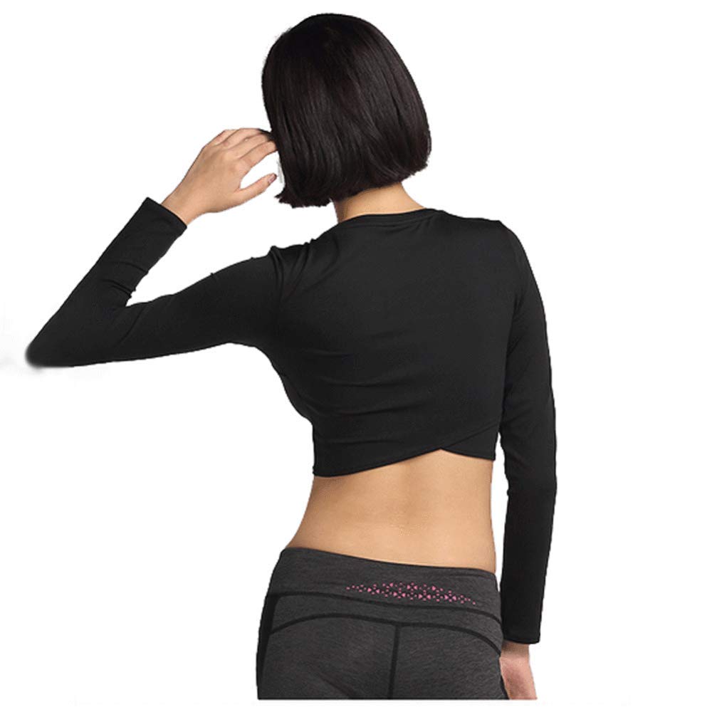 FACAI T-Shirt da Donna A Maniche Lunghe con Cravatta Ombelicale Sexy da Donna Formazione Yoga Abbigliamento Camicia Sportiva da Corsa per Fitness Slim Europeo E Americano,Black-M