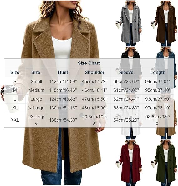 Womens Long Wool Coat Winter Casual Single Breasted Pea Coats - image 6