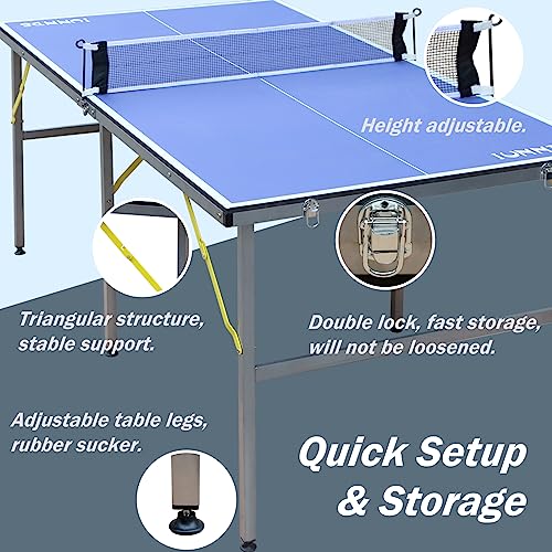 Iunnds 6X3Ft Mid-Size Table Tennis Tables - Indoor/Outdoor Portable Ping Pong Table Game For Adults/Teens,With Net,2 Table Tennis Paddles And 3 Balls #TOP2
