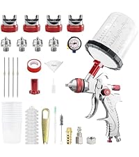 Professional HVLP Spray Gun, 1.4/1.7/2.0mm Nozzle HVLP High Atomization Flow Adjustable Pneumatic Gravity Spray Gun Blue - View #2