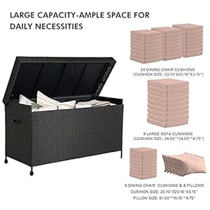 Grand patio outdoor 170 gallon deck box outdoor large wicker storage box with widened lid for patio furniture cushions toys garden tools pool accessories dark brown  urban country home decor