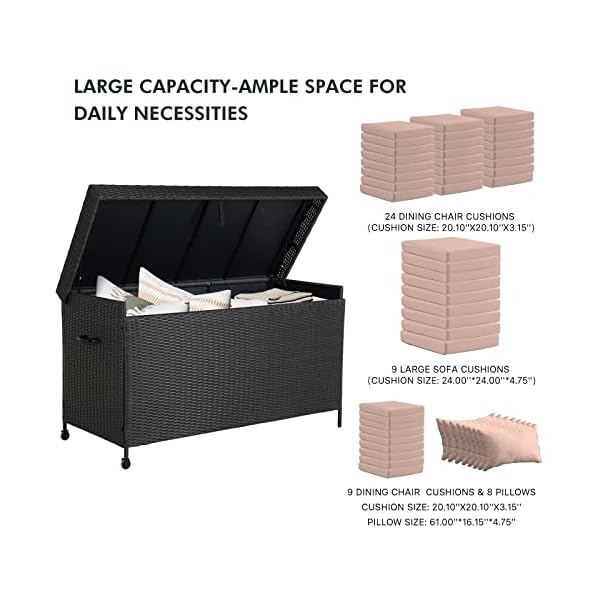 Grand patio outdoor 170 gallon deck box outdoor large wicker storage box with widened lid for patio furniture cushions toys garden tools pool accessories dark brown  urban country home decor