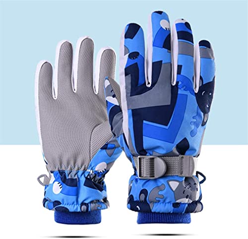Ski Gloves Winter Warmest Waterproof Breathable Cycling Mittens Kids Boys Girls Outdoor Sports Snow, Skiing, Snowboarding For 4-12 Years (Blue, Large Size) #TOP3