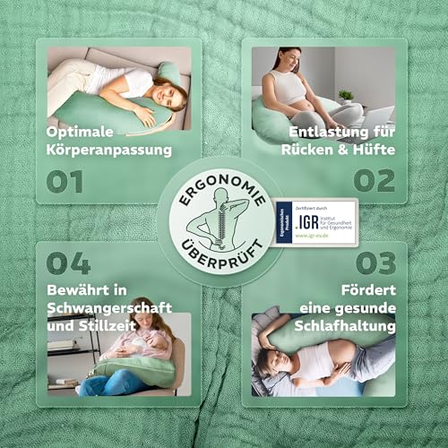 sei Design XXL Stillkissen 190x35 cm mit Musselin-Bezug ergonomisch. Schwangerschaftskissen Seitenschläferkissen Komfortkissen für… – Ansicht 7