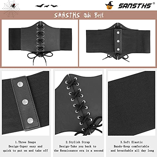 SANSTHS Wide Corset Belt for Women Lace-up Renaissance Corset Hight Waist Elastic Belt for Halloween Costume Parties
