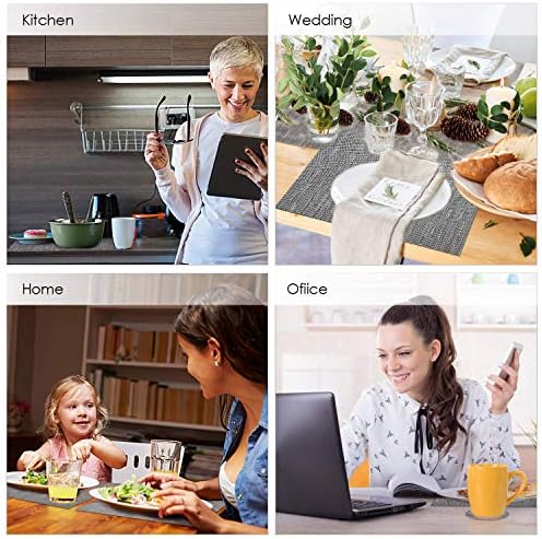 Tencoz Placemats, Table Mats Set with 4 x Placemats + 4 x Coasters + 1 x Long Table Mat Resistant Table Place Mats and Coaster Sets for Home Restaurant (Silver Gray)