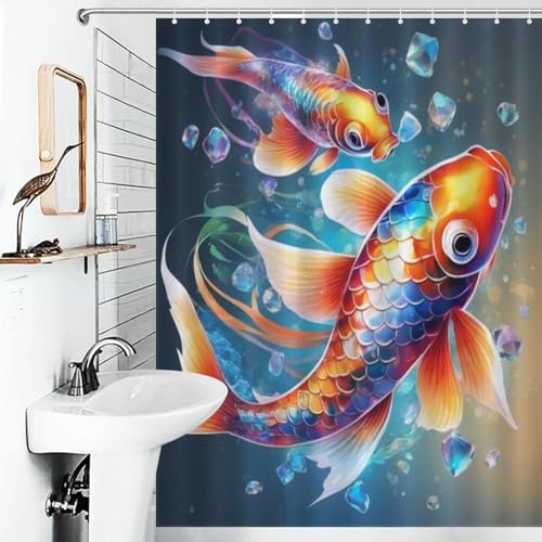 Rideau de douche poisson koï en polyester haut de gamme 140x183 - 6
