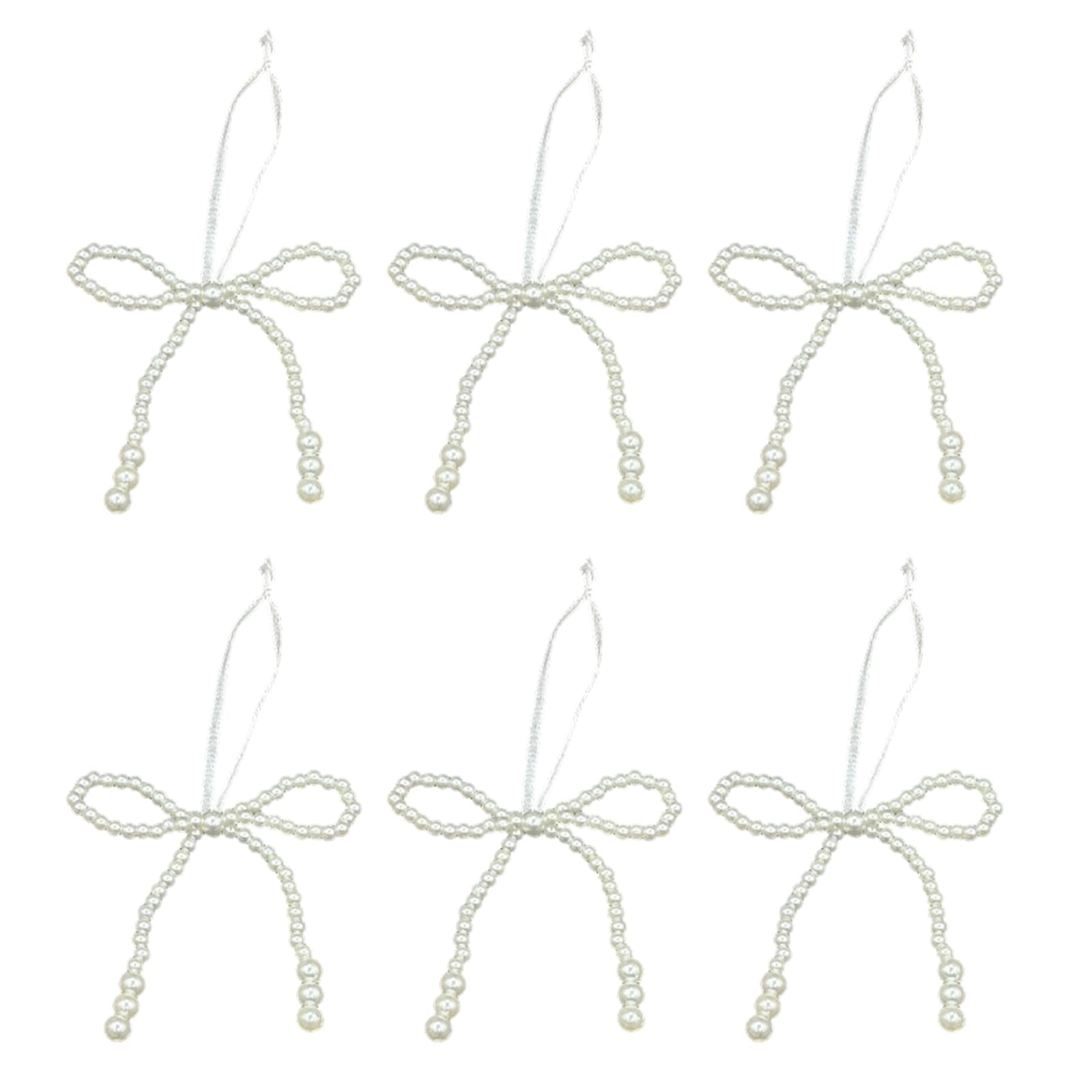 6Pcs Resin Pearls Embellished Bowknot Christmas Tree Ornament for Wreath Mantels Wedding Decoration and Gift Packaging Holiday Decorations