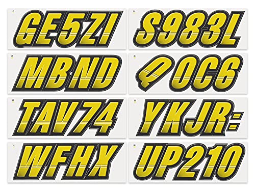Image of STIFFIE Techtron Electric Yellow /Black 3 inch Boat & PWC Registration Decals • Numbers Letters Stickers
