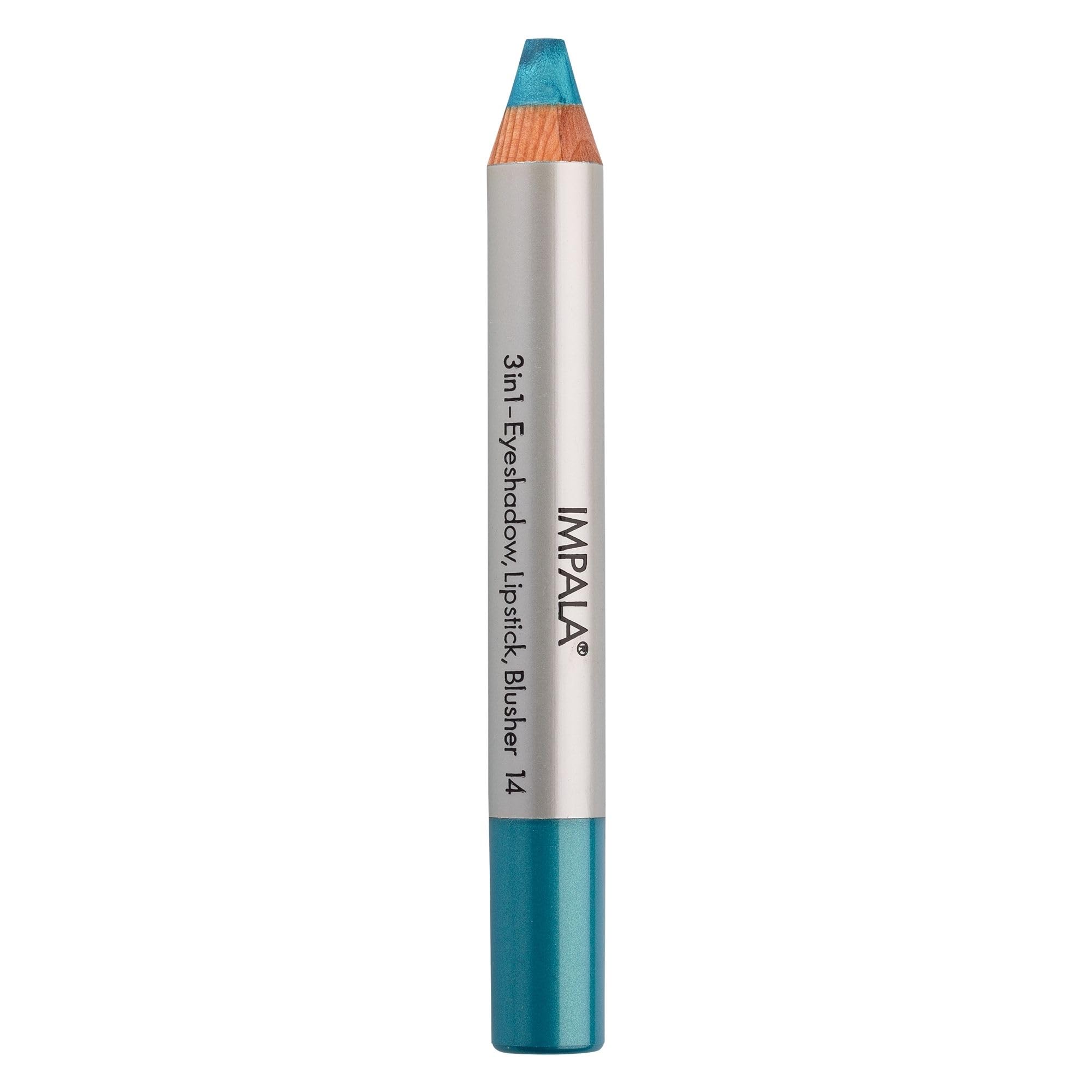 IMPALA | Lápiz Jumbo 3 en 1, Color 14 Azul Metalizado| Sombra de Ojos, Lápiz labial y Colorete | Perfecta difuminación | Textura Suave y de Larga Duración | Colores Intensos | Fácil de aplicar