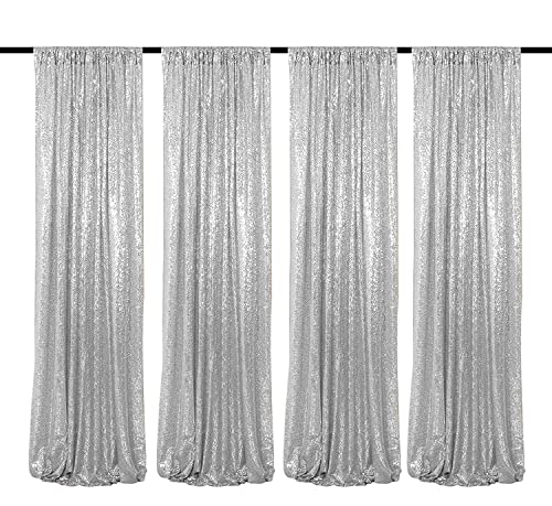 JYFLZQ Silver Sequin Backdrop Curtains 2ft x 8ft 4 Panel Glitter Photo Booth Backdrops Sparkly Photography Background Drapes for Parties Wedding Bridal Showers