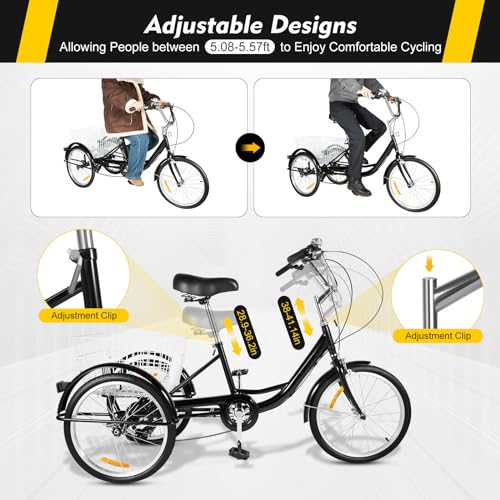 Triciclo para adultos, 3 ruedas, bicicleta senior de 8 velocidades, bicicleta de 3 ruedas con cesta de compras, bicicleta de carga para adultos, ancianos y mujeres, altura ajustable