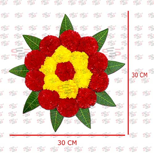 Image of S2S Mango Leaves And Flowers Decoration At Home | Easy Simple Backdrop Red Yellow Flowers Pack Of 4 Pcs, 50 Cm